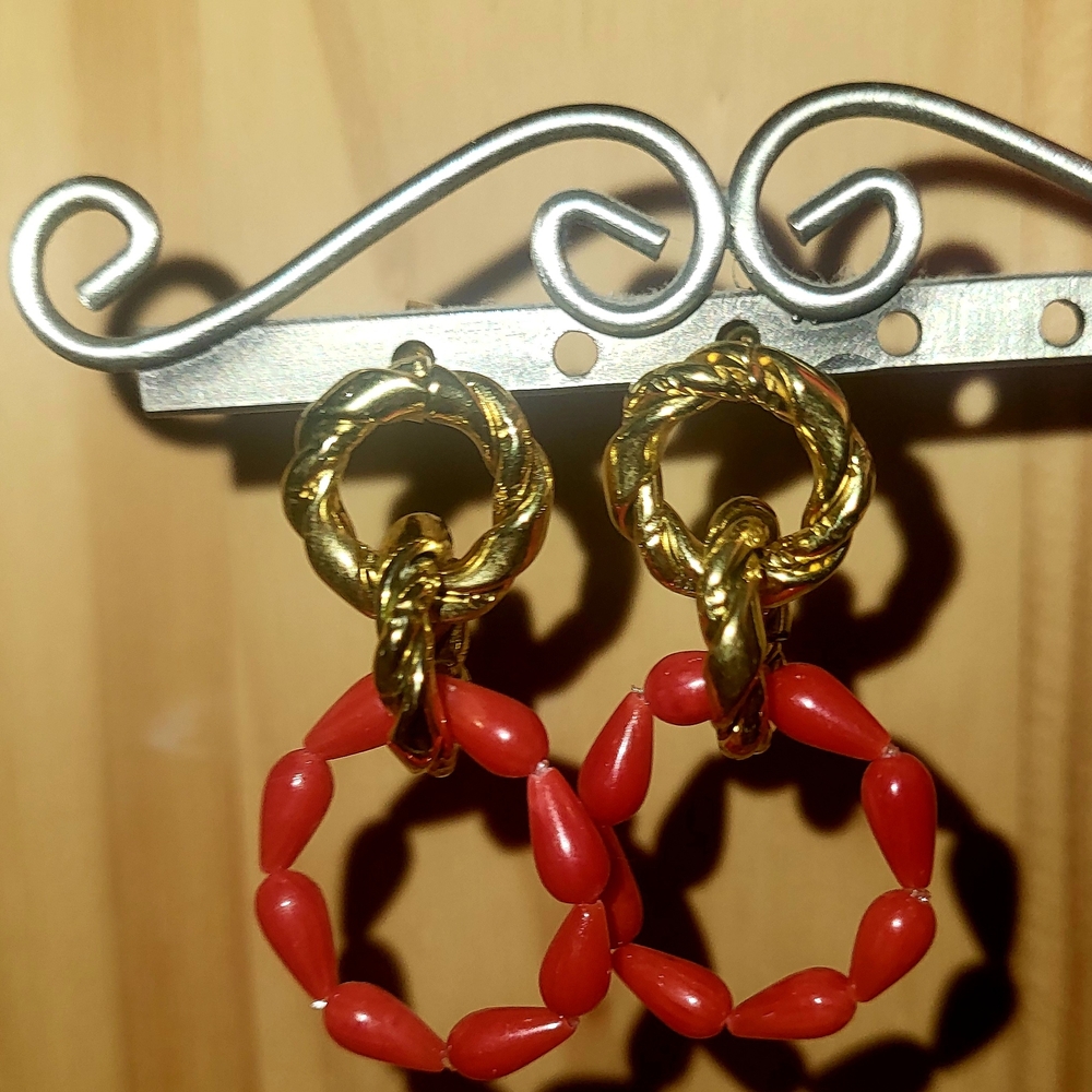 Ruby Loves Rome Vibrant Gold and Red Dangling Earrings